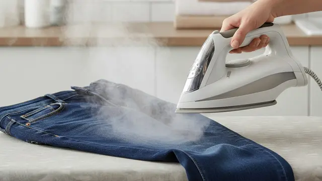 Steam dapat membantu mengencangkan permukaan serat denim