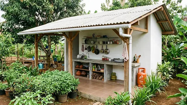 Model Dapur Terbuka dengan Atap Miring Anti Bocor