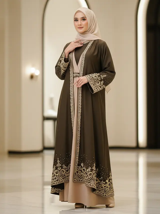 Gamis Abaya Dubai dengan Detail Premium (Image by Gemini AI)