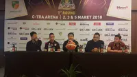 Suasana konferensi pers jelang playoff IBL 2017-2018. Garuda Bandung kontra BSB Hangtuah akan menjadi pembuka babak playoffs IBL GOR C-tra Arena, Bandung. (Bola.com / Erwin Snaz)