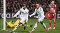 Rodrygo menjadi bintang kemenangan Real Madrid di kandang Brest dengan memborong dua gol. Satu gol lainnya dicetak oleh Jude Bellingham. (AP Photo/Thibault Camus)