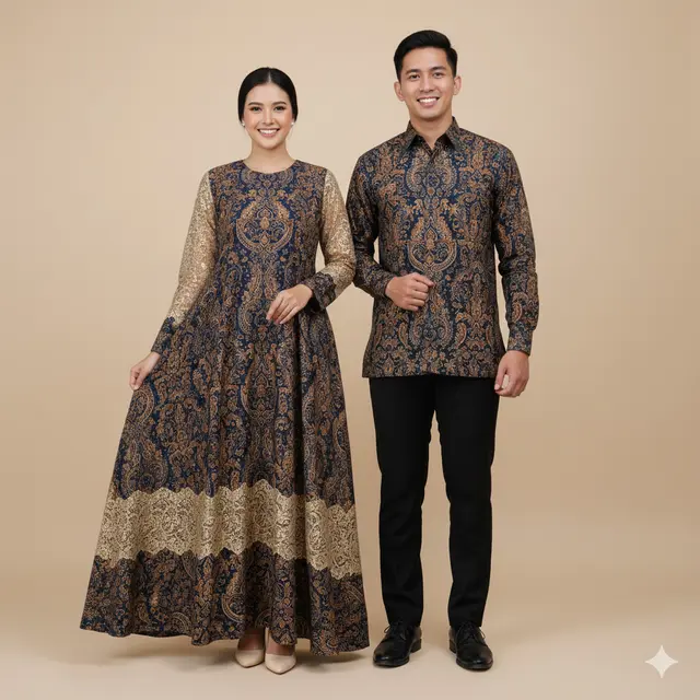 Model Gamis Batik Couple Brokat Elegan Keluarga Besar. Gemini