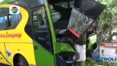 Diduga mengalami rem blong, Bus Putra Luragung menabrak seorang pedagang ikan hias dan sebatang pohon di Kuningan, Jawa Barat. 