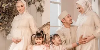 Menjelang hari persalinan, Kartika melakukan sesi maternity shoot dalam balutan gaun krem. Berikut potret penampilannya!