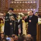 Presiden Mesir Abdel-Fattah el-Sissi (kanan - memegang mic) meresmikan pembukaan katedral terbesar di Timur Tengah pada Minggu, 6 Januari 2019 (AFP/M El Shahed)