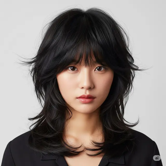 Model Rambut Shag Korea dengan Poni Tidak Rata