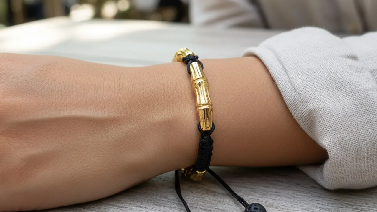 Gelang Emas Bambu Kombinasi Batu Alam