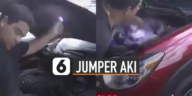 VIDEO: Bikin Heran, Pria Ini Jumper Aki Mobil Pakai Tubuhnya