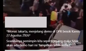 Cek Fakta Liputan6.com menemukan klaim video situasi malam di Monas jelang demo