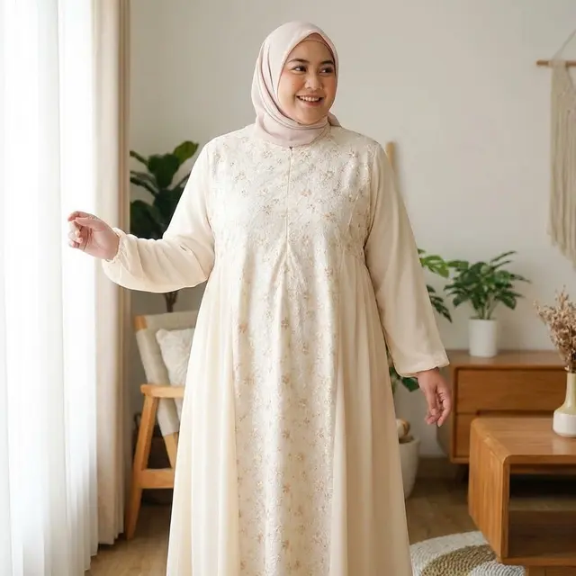 Model Gamis Brokat Buat Orang Gemuk