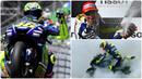 Pebalap Italia, Valentino Rossi, selalu menjadi magnet besar di ajang MotoGP, namun kini kariernya mulai memudar. Berikut gaya selebrasi Rossi ketika menjuarai MotoGP. (Kolase foto AFP)