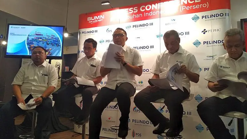 CEO Pelindo III, Ari Askhara, dalam konferensi pers, di Jakarta, Kamis (9/8/2018).