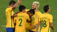 Brasil menang tipis 1-0 dalam laga persahabatan untuk korban jatuhnya pesawat yang ditumpangi tim Chapecoense. (VANDERLEI ALMEIDA / AFP)