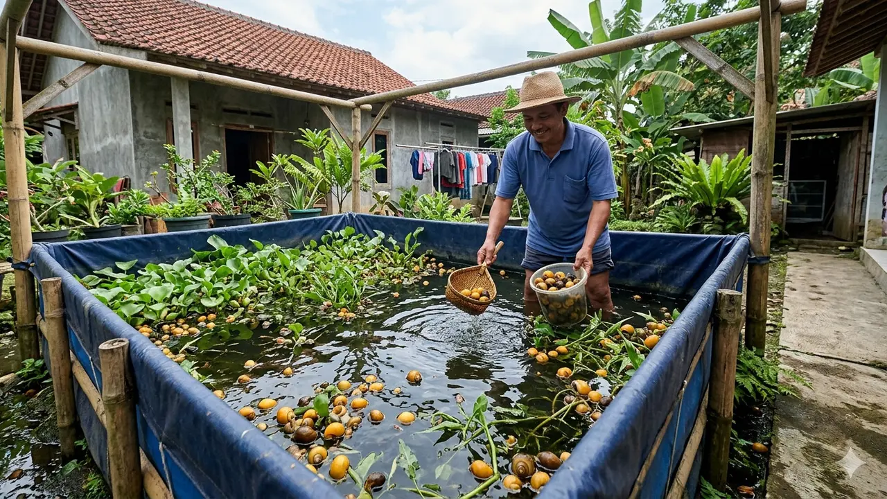 Cara Budidaya Keong Mas di Kolam Terpal untuk Pemula. Gemini