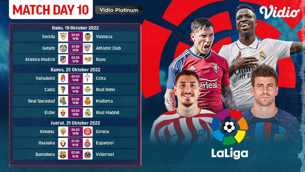 Nonton Streaming La Liga Spanyol 2022/23 Pekan 10 Live Vidio 19-21 Oktober : Ada 10 Pertandingan