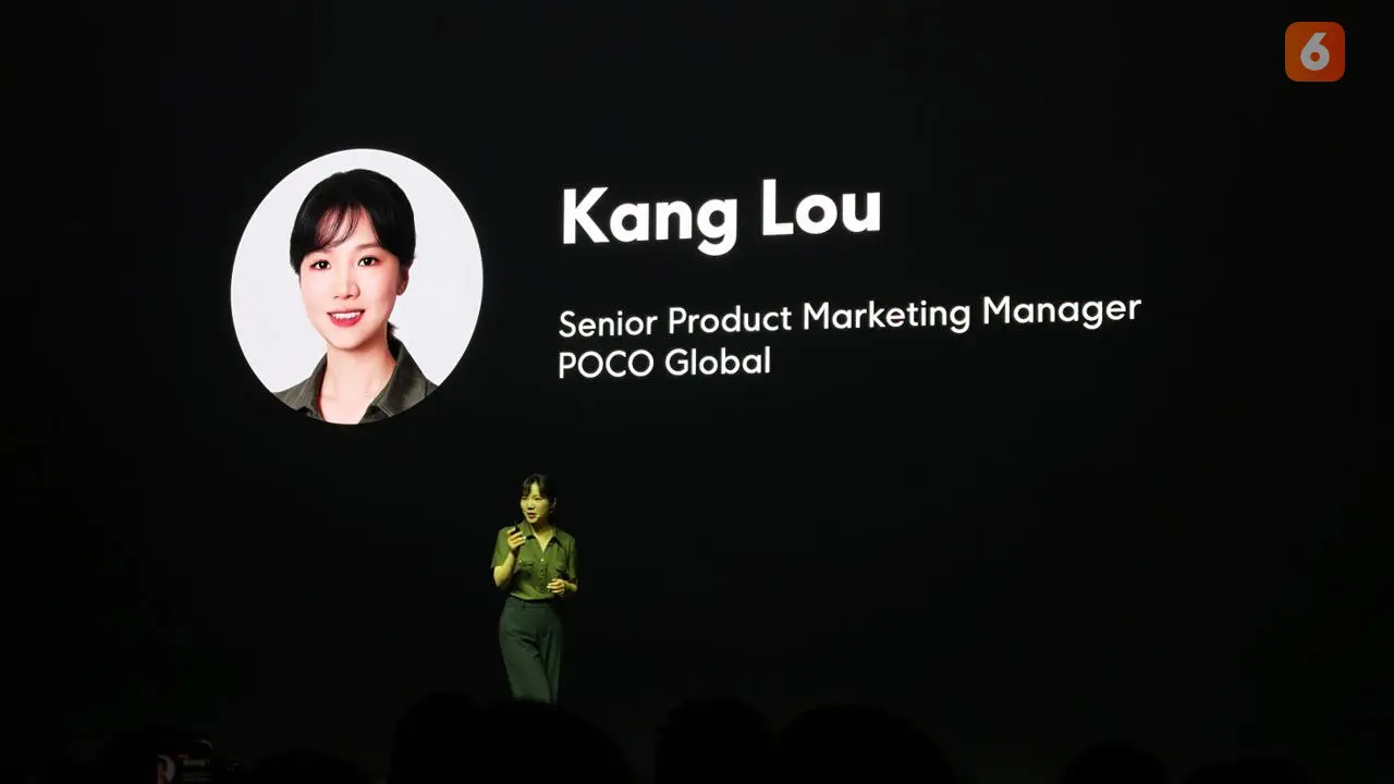 Senior Product Marketing Manager Poco Global, Kang Lou, di acara peluncuran global Poco F8 Pro dan Poco F8 Ultra di Bali. Liputan6.com/Yuslianson