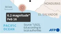 Peta Guatemala, lokasi episentrum gempa berkekuatan 6,2 skala Richte pada 16 Februari 2022. (Foto: AFP/ Nicolas Ramallo)