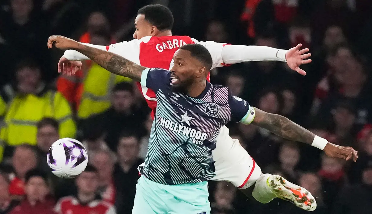 Dominasi Arsenal membuahkan hasil di menit ke- 19 menit melalui gol gelandang bertahan Declan Rice. (AP Photo/Frank Augstein)