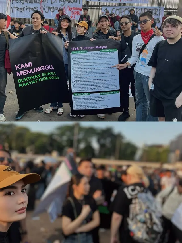 6 Potret Debi Sagita Turun ke Jalan Ikut Demo Gaungkan '17+8 Tuntutan Rakyat'