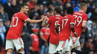 Manchester United kembali mencetak gol pada menit ke-90+2. Diogo Dalot menutup pesta gol Setan Merah setelah menyundul bola hasil tendangan sudut yang dilakukan Fred. (Foto: AFP/Lindsey Parnaby)