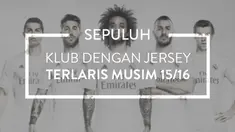 Video daftar klub dengan jersey terlaris pada musim 2015/16 dengan Barcelona di posisi teratas dan Real Madrid kelima.