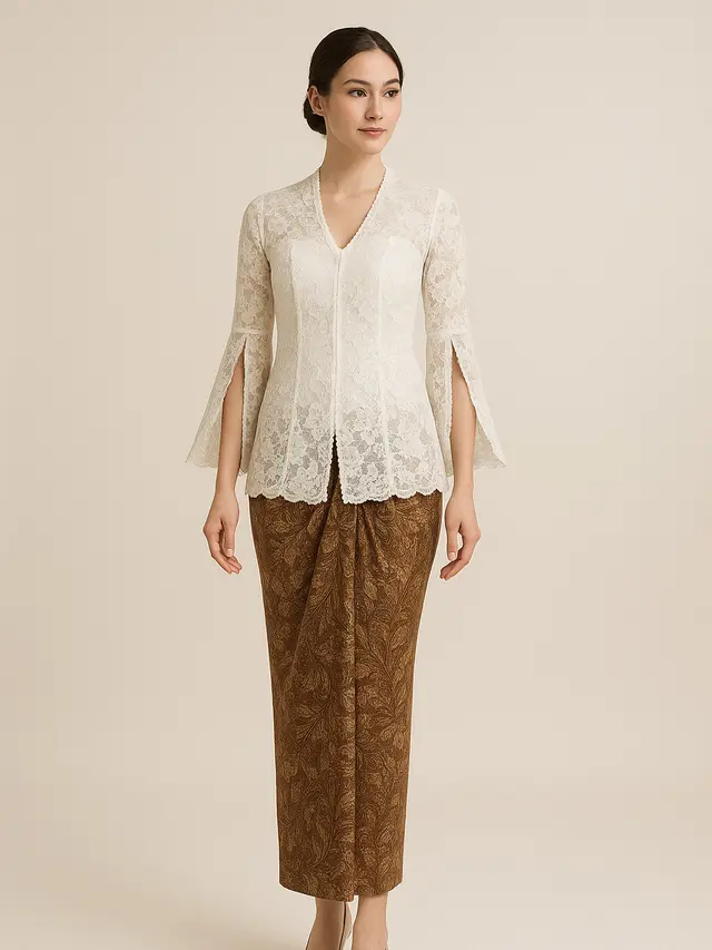 Model Kebaya Brokat Lengan Lonceng Belah