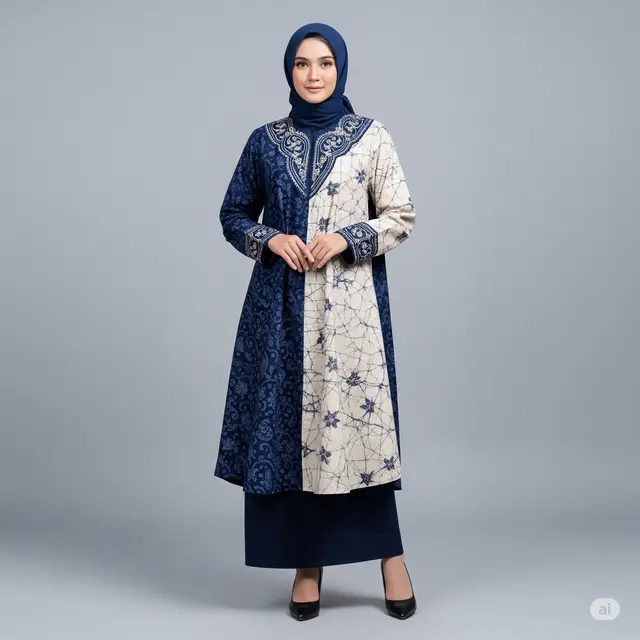 10 Model Busana Muslim Batik Kombinasi Polos yang Elegan dan Modern