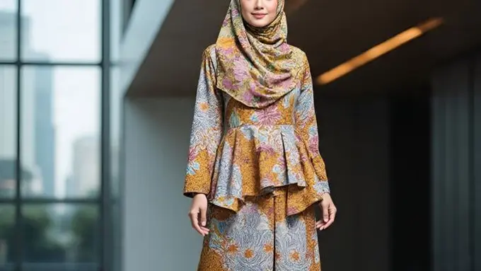 Gamis Batik Modern dengan Kombinasi (Foto: Meta AI)