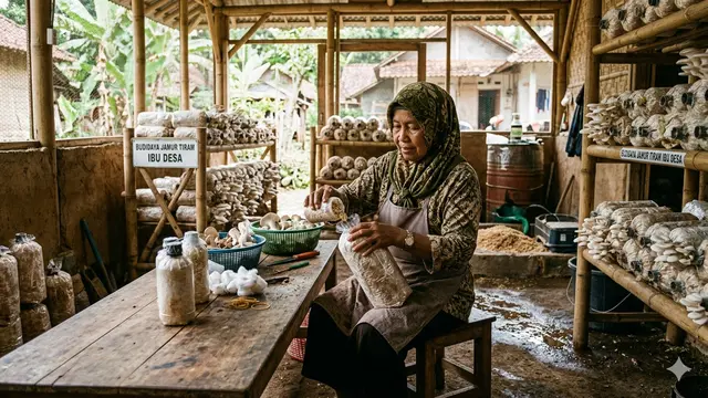 Inspirasi Budidaya Jamur Tiram untuk Ibu-Ibu Desa. Gemini