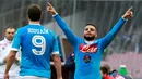 Pemain Napoli, Lorenzo Insigne, setelah mencetak gol kedua Napoli ke gawang Empoli pada lanjutan Serie A Italia di Stadion San Paolo, Minggu (31/1/2016) malam WIB. (AFP/Carlo Hermann)