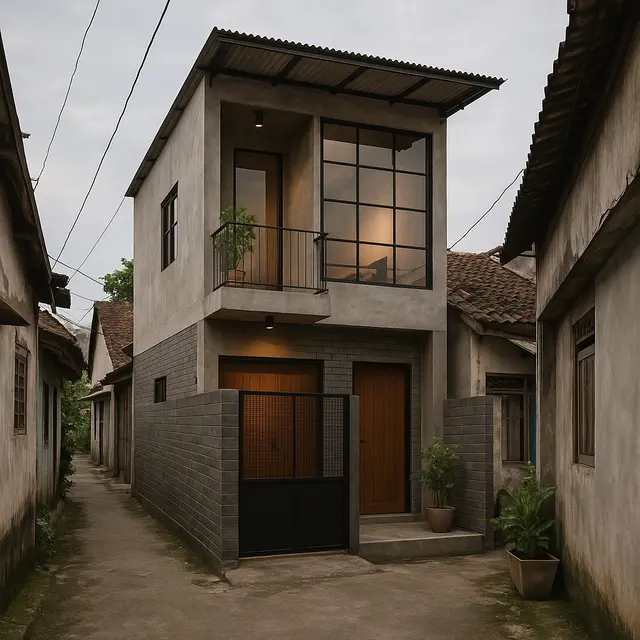 Model Rumah Tingkat Sederhana di Dalam Gang