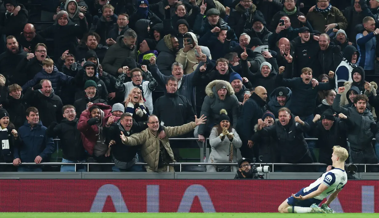 Gol tunggal kemenangan Spurs atas Liverpool dicetak Lucas Bergvall di akhir babak kedua. (AP Photo/Ian Walton)