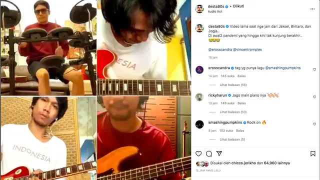 Video Jamming Desta, Vincent Rompies, dan Eross Candra Diunggah Ulang The Smashing Pumpkins