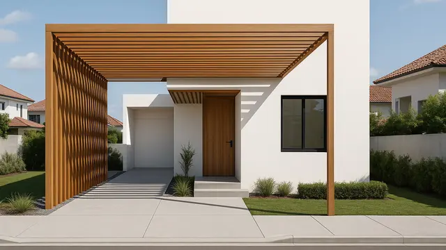 Desain Rumah Minimalis dengan Kanopi Kayu/Ilustrasi gambar oleh AI