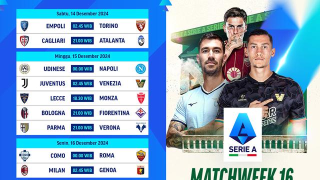 Jadwal Pertandingan Serie A 2024/25 Matchweek 16 di Vidio