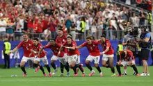 Para pemain Timnas Mesir merayakan kemenangan adu penalti dalam pertandingan babak 32 besar Piala Dunia 2026 antara Australia dan Mesir di Stadion Dallas pada 4 Juli 2026 di Arlington, Texas. (Kevin C. Cox/Getty Images via AFP)