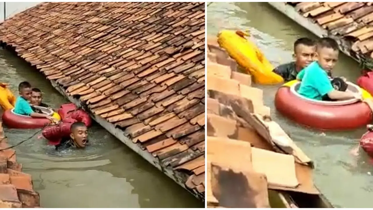marinir terjang banjir 3 meter