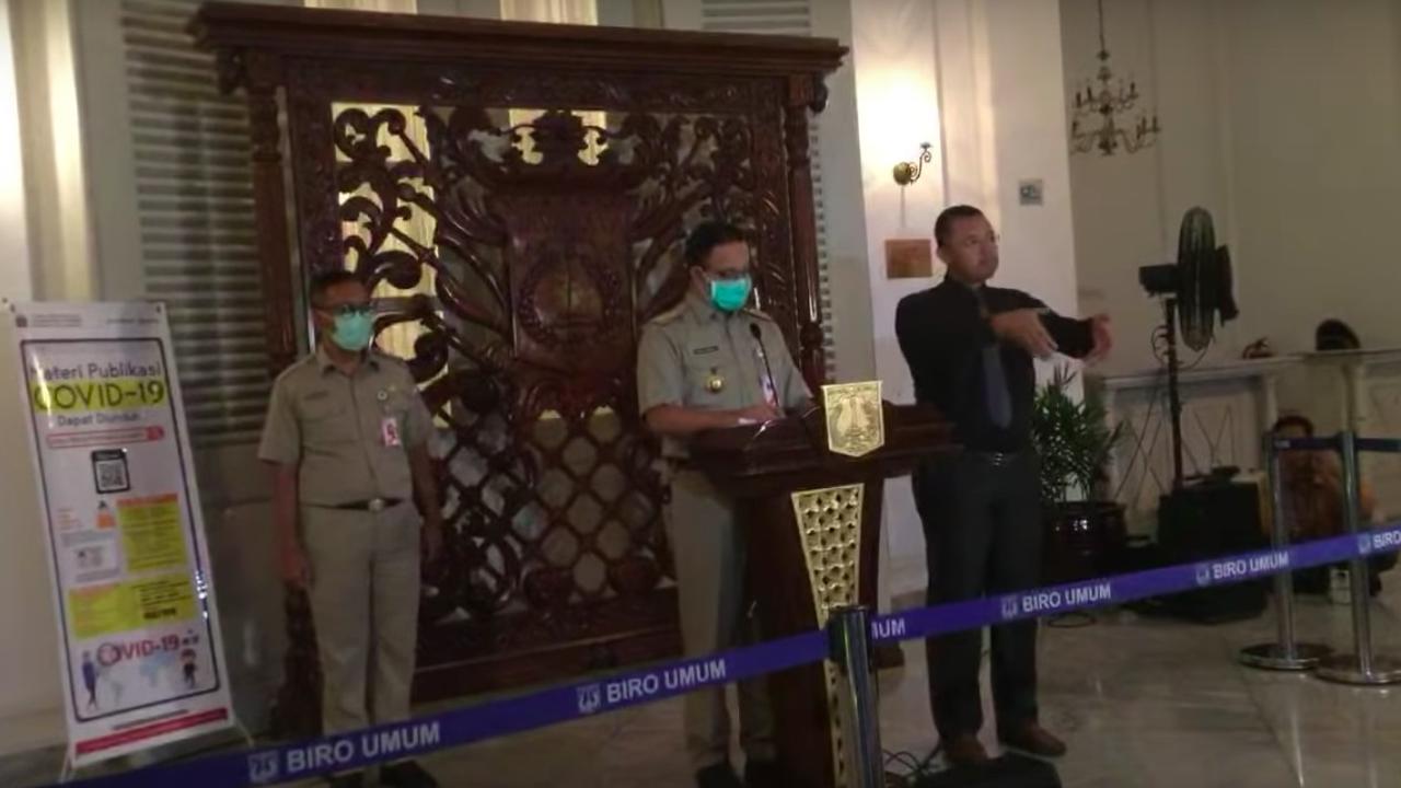Gubernur DKI Jakarta Anies Baswedan menyampaikan  update informasi perlembangan penanganan covid-19 di Jakarta. (Ist)