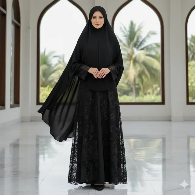 Wanita mengenakan abaya hitam (Gemini AI)