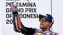 Ini menjadi kemenangan pertama bagi Jorge Martin di balapan utama MotoGP Mandalika. (SONNY TUMBELAKA/AFP)