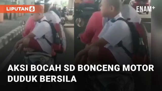 Seorang bocah SD bonceng motor dengan duduk bersila menarik perhatian