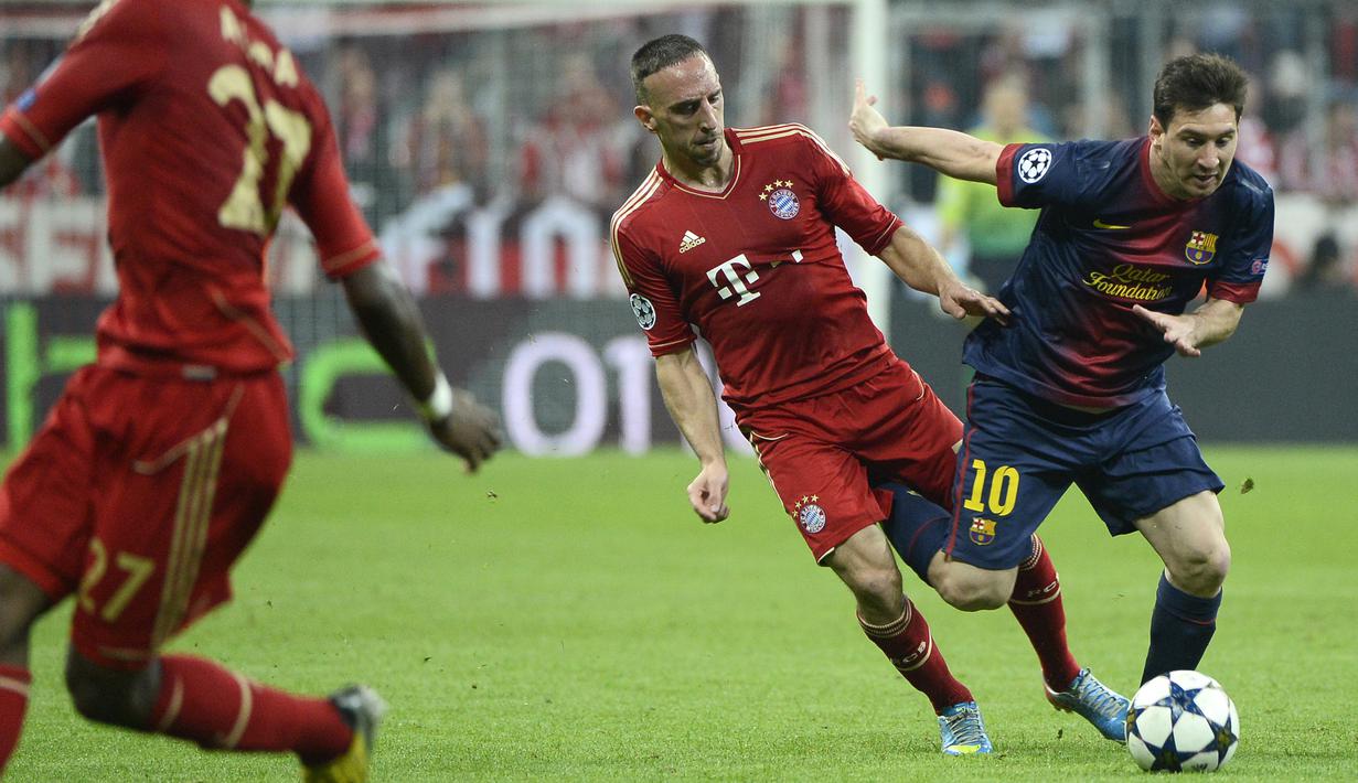 Barcelona menelan kekalahan 0-4 atas Bayern Munchen pada leg pertama semifinal Liga Champions musim 2012/13 saat bertandang ke Allianz Arena, Munich. (AFP/