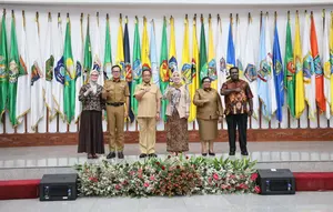 Penyambutan Wakil Menteri Dalam Negeri Bima Arya dan Ribka Haluk di Gedung Sasana Bhakti Praja, Kantor Pusat Kemendagri, Jakarta, Selasa (22/10/2024).