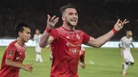 Striker Persija Jakarta, Marko Simic, merayakan gol yang dicetaknya ke gawang Bali United pada final Piala Presiden di SUGBK, Jakarta, Sabtu (17/2/2018). Persija menang 3-0 atas Bali United. (Bola.com/Vitalis Yogi Trisna)
