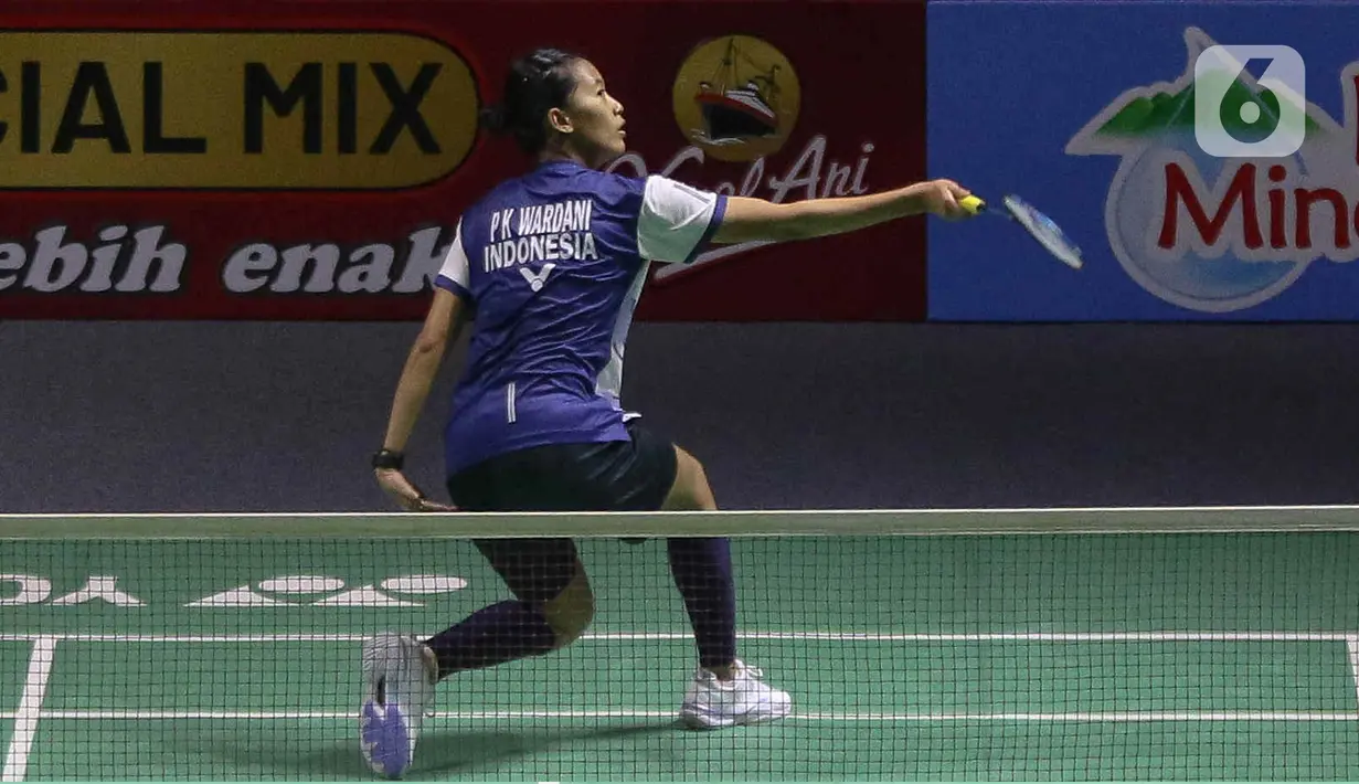 Pebulutangkis tunggal putri Indonesia, Putri Kusuma Wardani harus menelan kekalahan pada laga pertama Indonesia Open 2024. (Liputan6.com/Herman Zakharia)