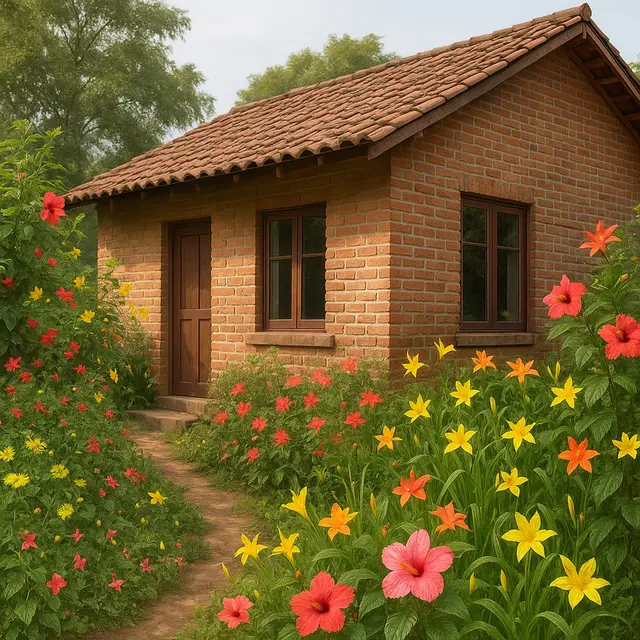 Inspirasi Rumah Sederhana dengan Taman Bunga di Desa