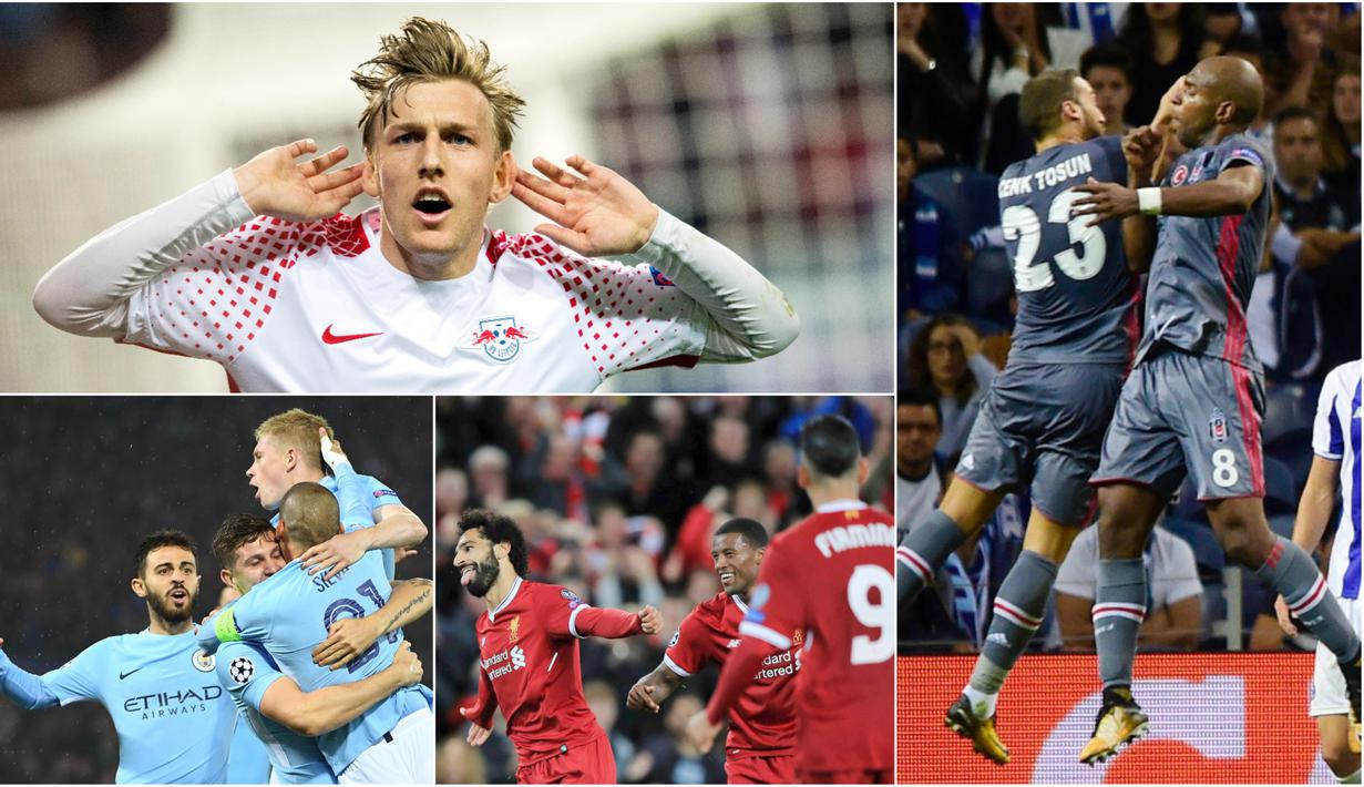 Berikut ini tujuh selebrasi terbaik yang menghiasi laga perdana Liga Champions 2017/2018. Mulai dari selebrasi pemain RB Leipzig, Emil Forsberg hingga Mohamed Salah dari Liverpool. (Kolase foto-foto dari AFP)
