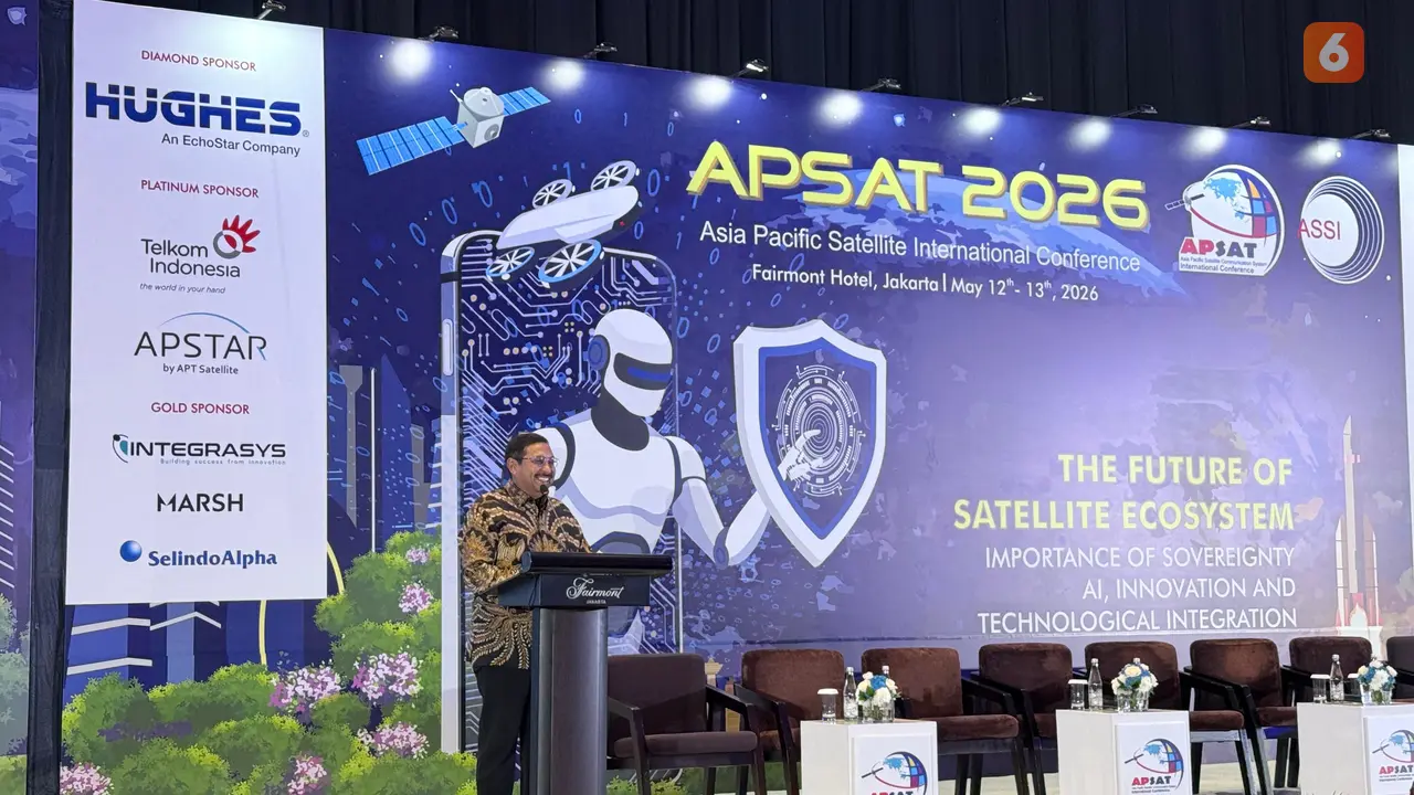 Sekjen Komdigi, Ismail, di ajang Asia Pacific Satellite International Conference (APSAT 2026), Selasa (12/5/2026) di Jakarta. Liputan6.com/Iskandar