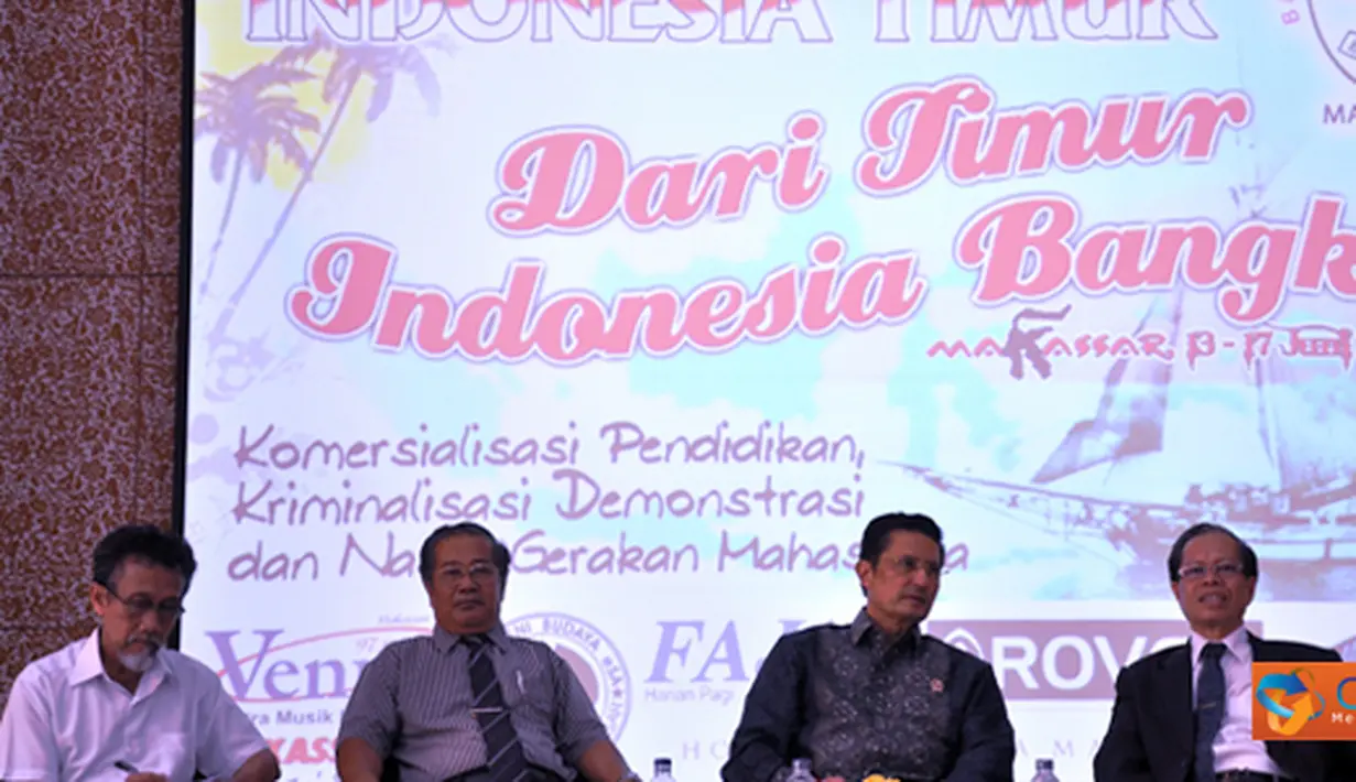 Citizen6, Makassar: Menteri Fadel Muhammad menghadiri acara BEM UIN yang bertajuk “ Dari Timur Indonesia Bangkit. ” (Pengirim: Efrimal Bahri)