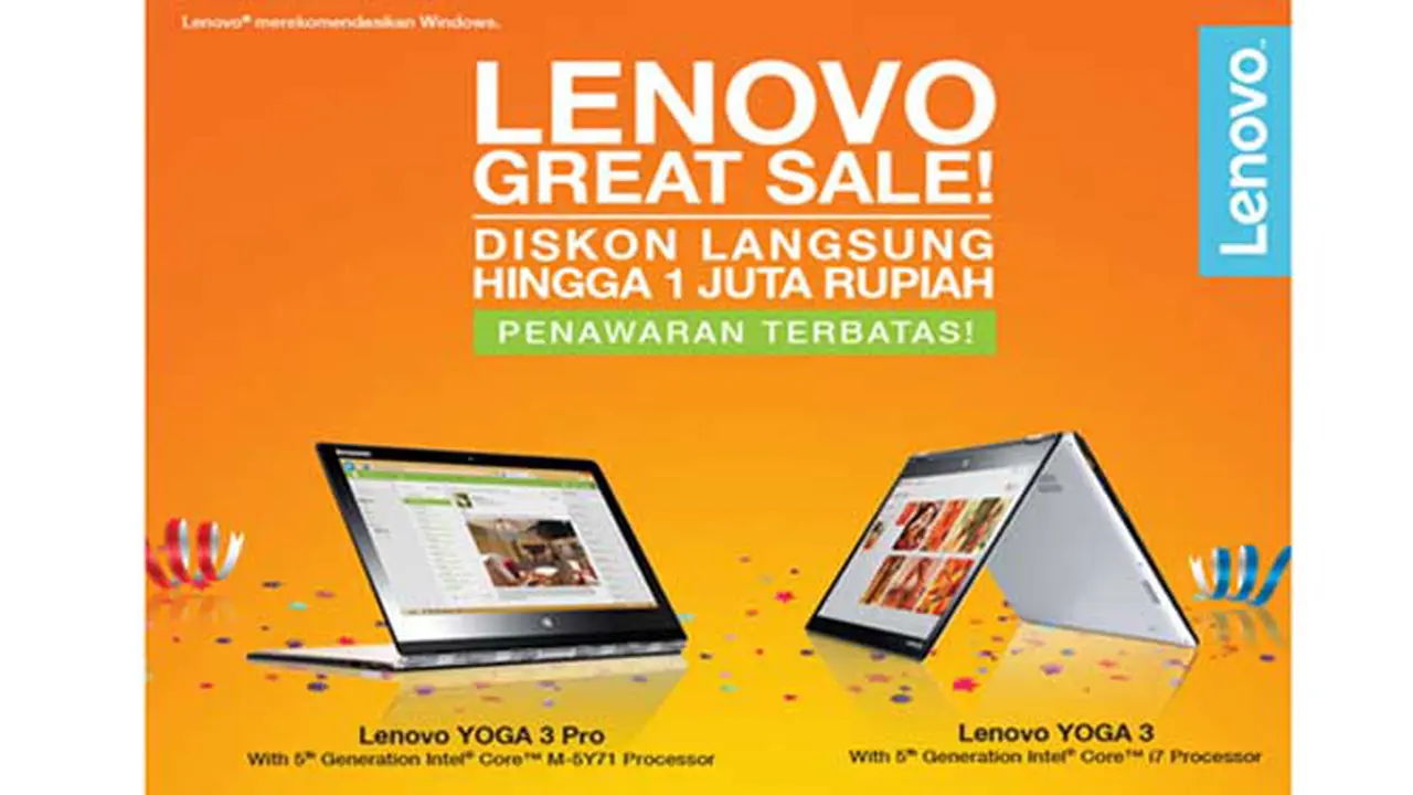 Lenovo Great Sale! Diskon hingga Rp 1-jutaan! 